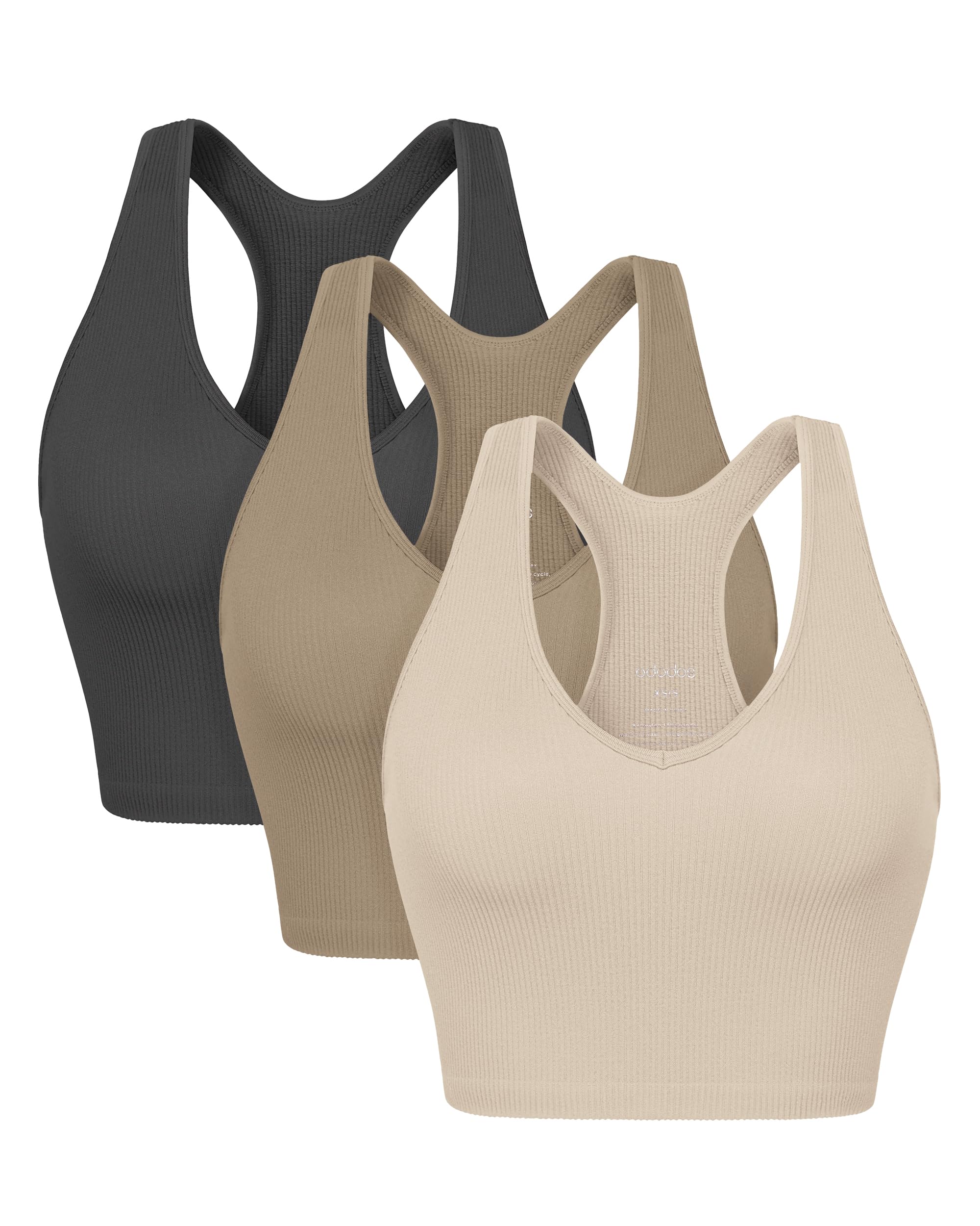 ODODOS3-Pack Seamless Racerback Crop Tank for Women Ribbed Knit Soft Crop Tops