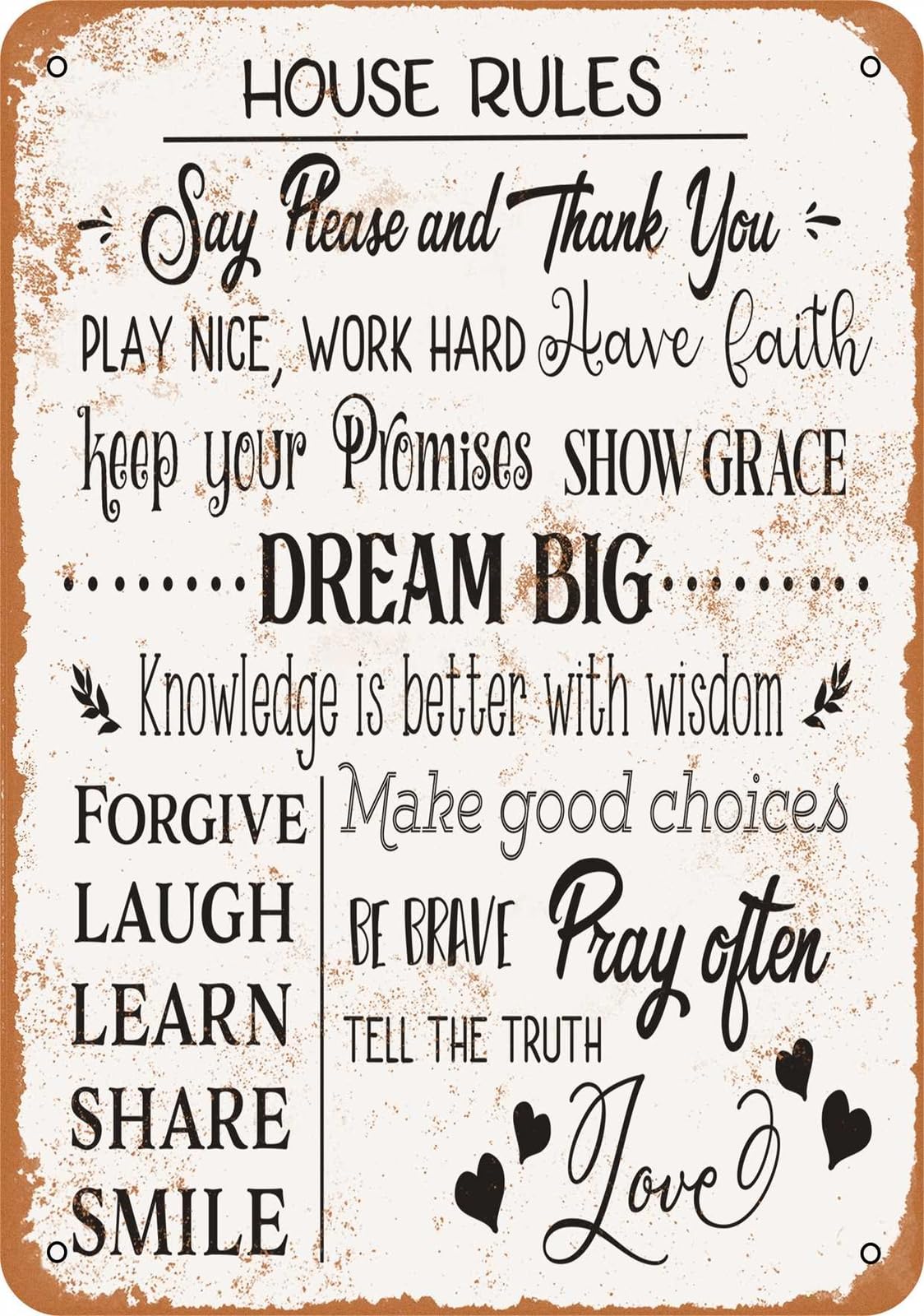 Miaomansenstore Metal Sign - House Rules Please Thank You Play Nice Etc - Vintage Look Home Decor