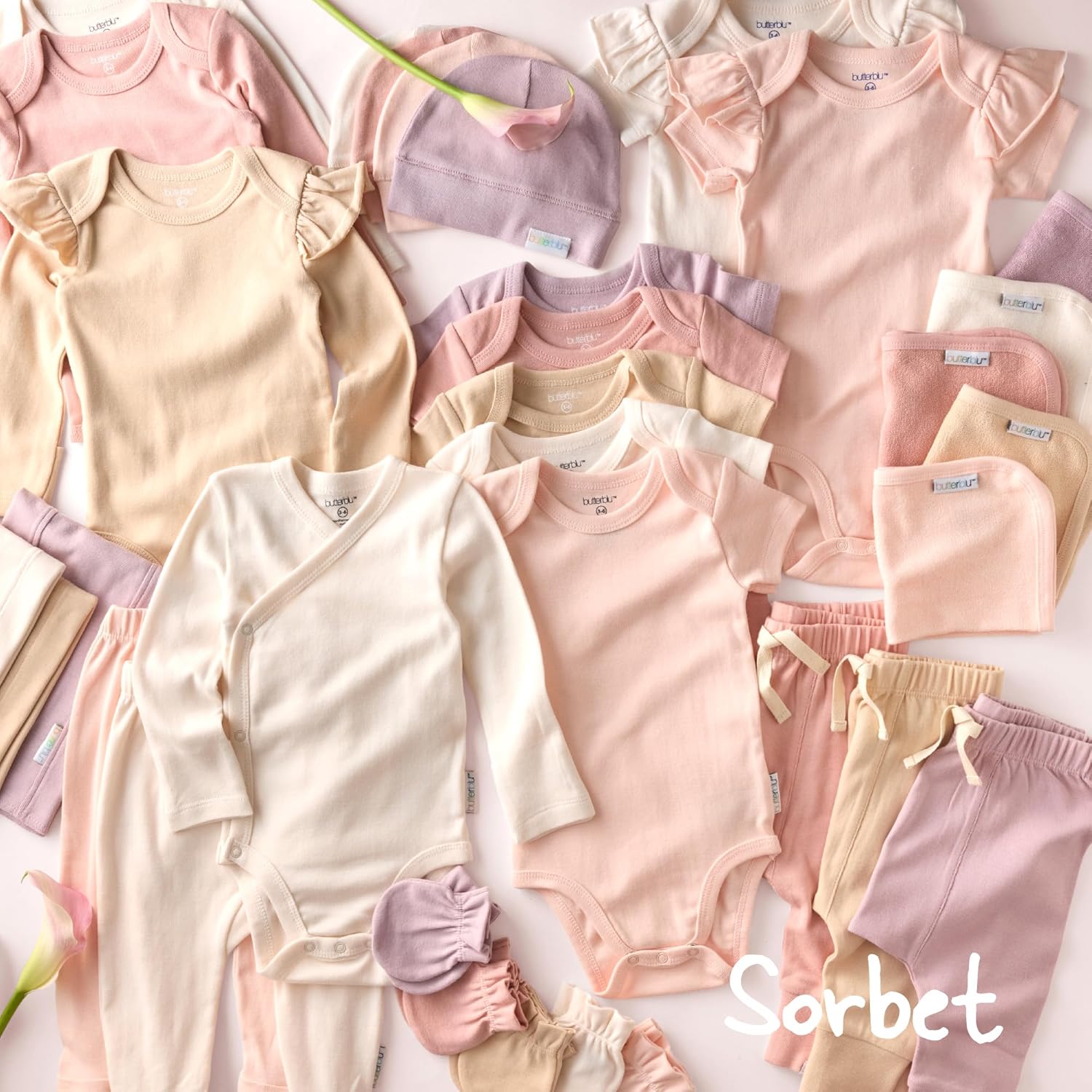 Ashley 5-Pack Long Sleeve Ruffle Shoulder Bodysuits 100% Organic for Baby Girls - Image 4