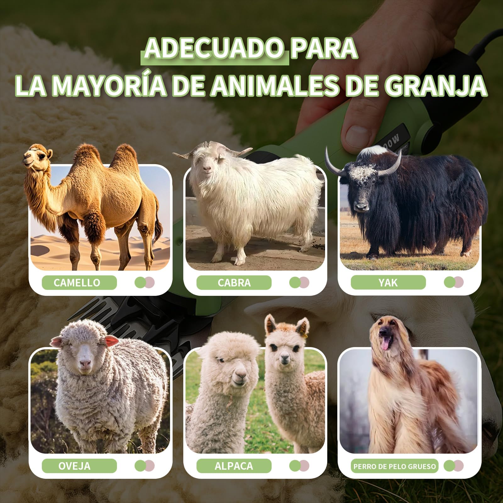 Maquina Esquilar Ovejas Profesional 1200W 6 Velocidades 3200 RPM Cortapelos Electrico para Cabras Alpacas