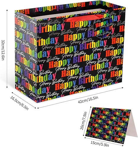 Miniatura 4 de POPGIFTU Bolsa de regalo negra extragrande de 16.5 pulgadas con papel de seda, tarjeta de felicitación y etiqueta, bolsas de regalo de cumpleaños