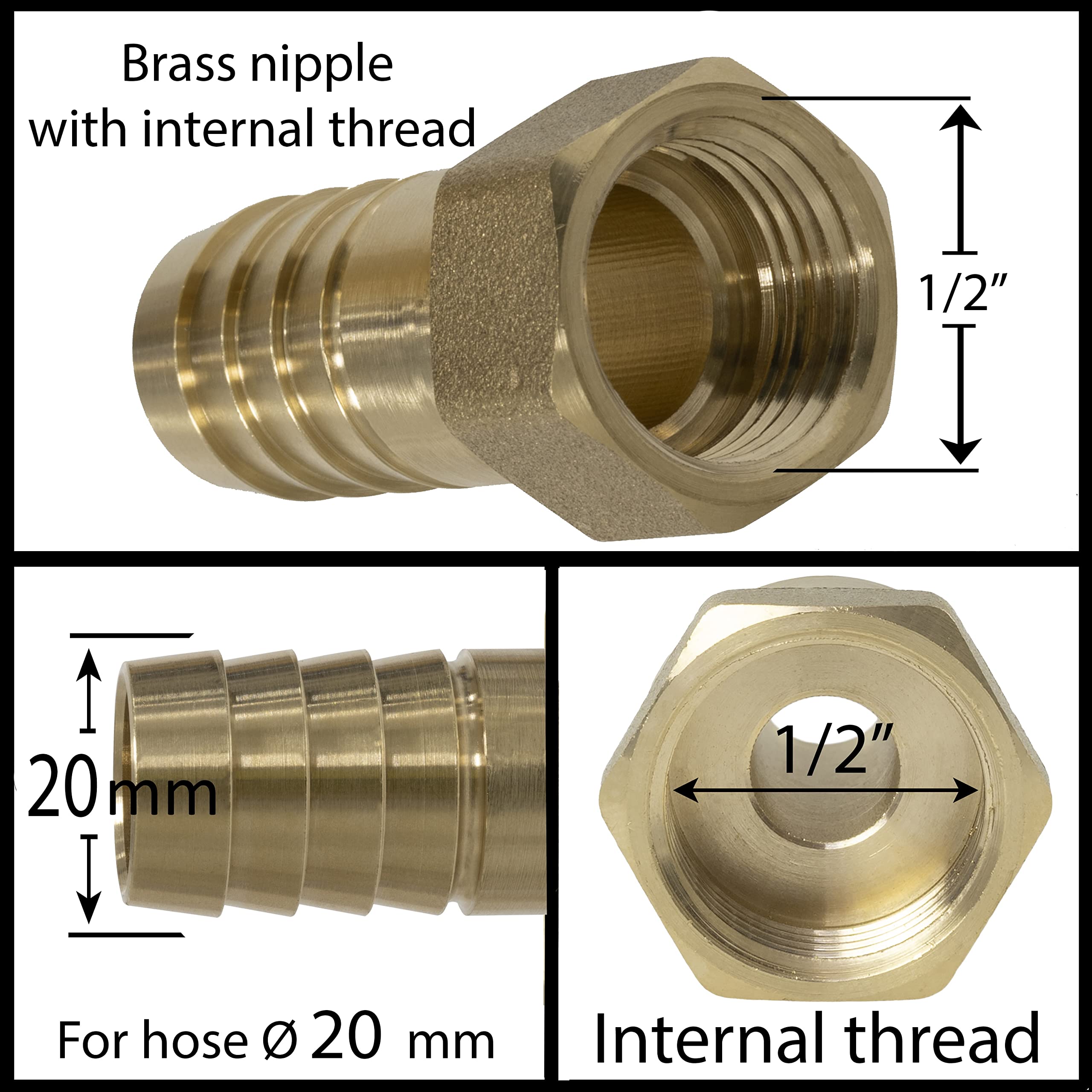 AERZETIX - Set di 2 Raccordi Femmina Scanalati in Ottone 3/8 per Tubo 13mm - Filettatura Interna - per Chiave 20mm - Adattatore Connettore Sistema Circuito Irrigazione Pompa