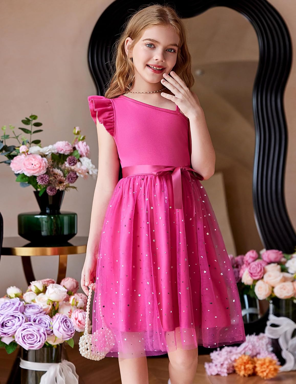 Arshiner Girls Dresses Summer One Shoulder Sleeveless Dress with Belted image 5