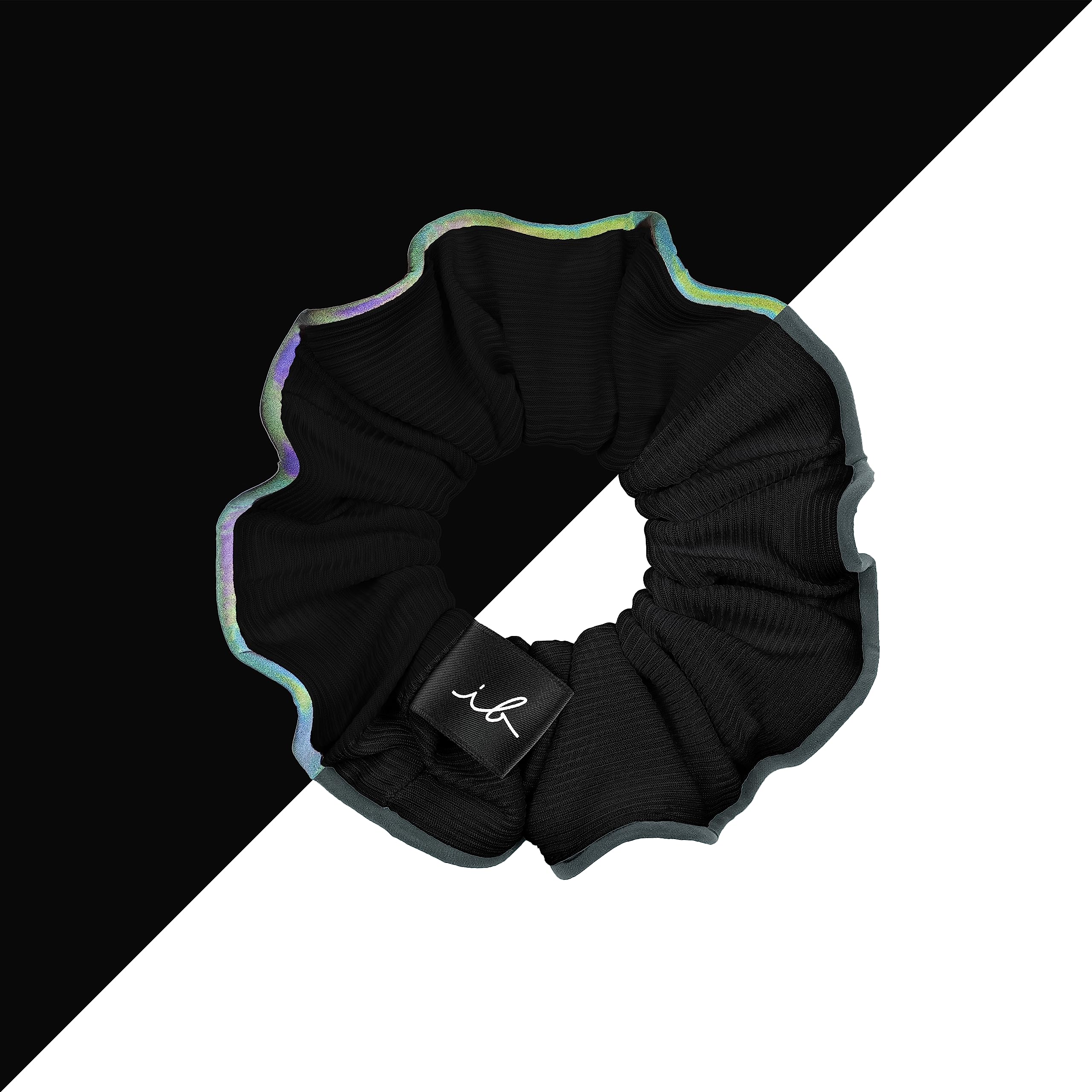 Invisibobble Scrunchies czarne włosy Sprunchie Power x1 - Scrunchie z bardzo mocnej tkaniny z gumowym włosiem spiralnym wewnątrz i odblaskowym paskiem - kręcone włosy