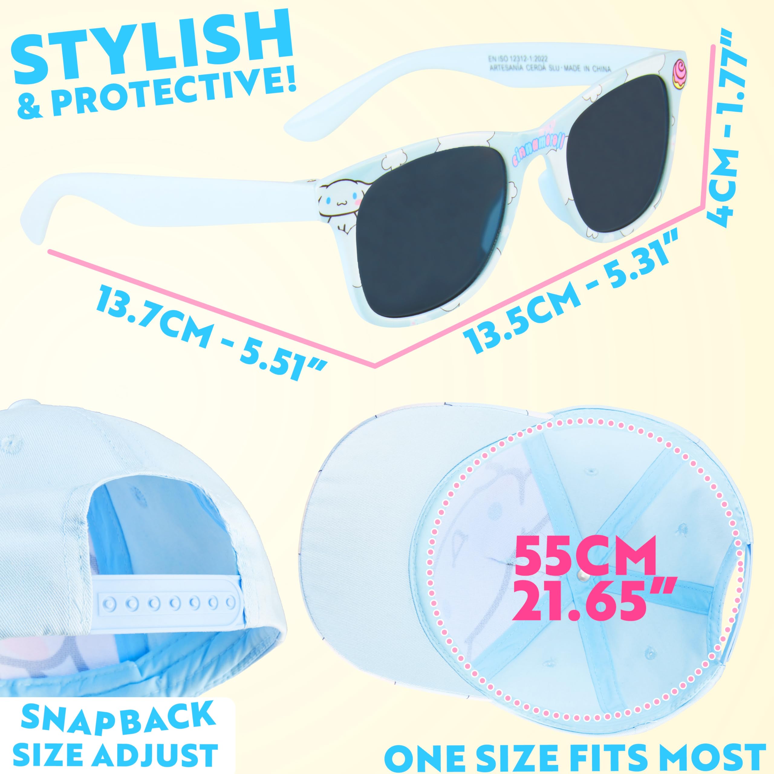 Disney Stitch Hello Kitty Care Bears Gafas de Sol y Gorra Niña Protección UV400 Ajustable