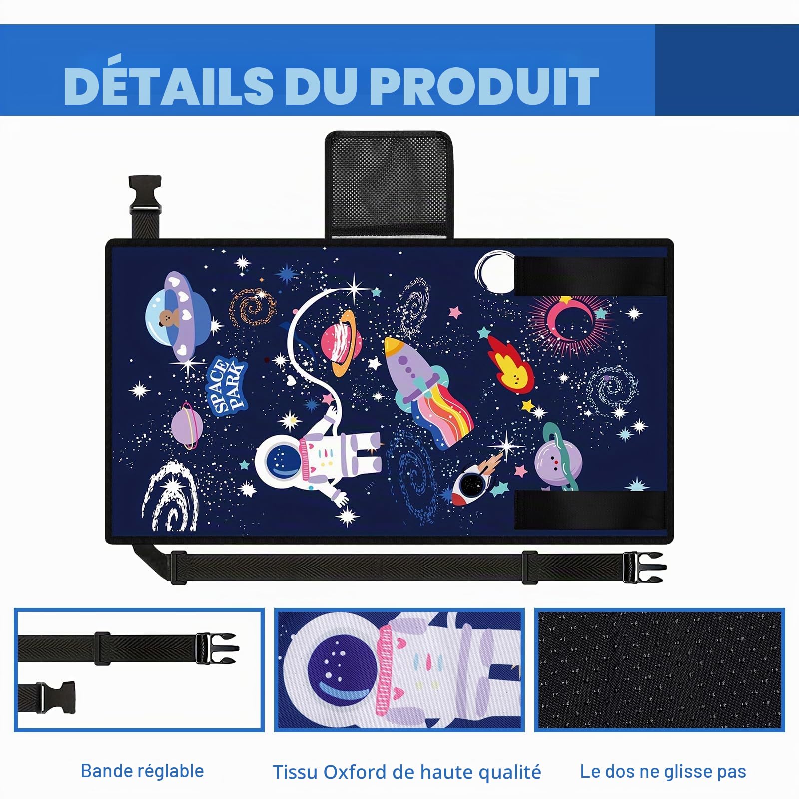 Extension de siège d'avion pour enfant - 77 x 44 cm - Rallonge de siège portable en avion pour enfant - Lit d'avion pour enfants - Ciel étoilé - Bleu