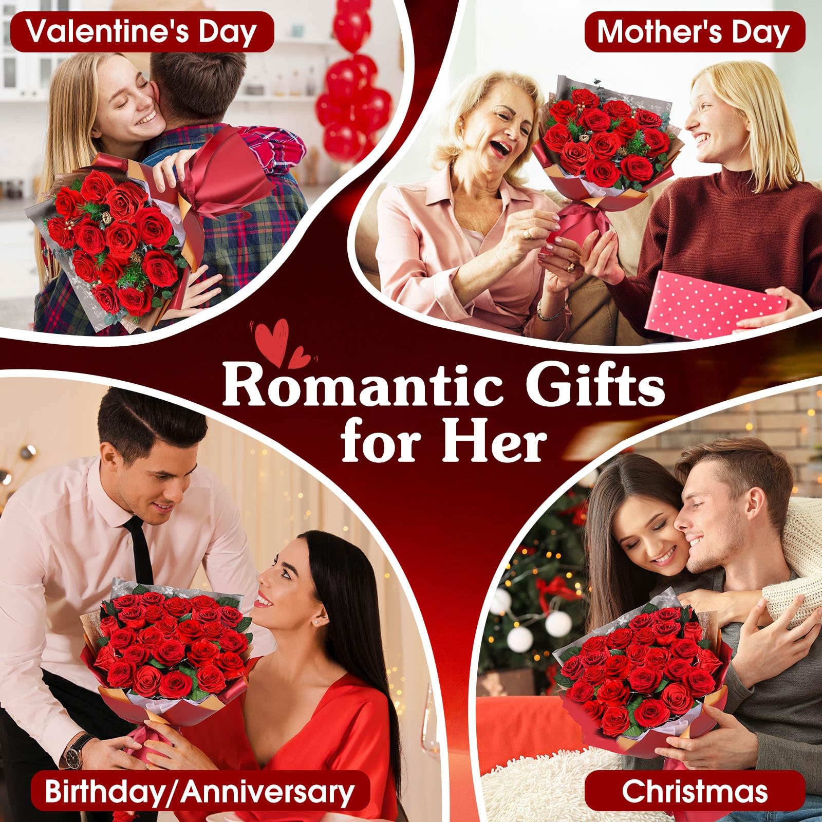 ADDWel Ewiger Rosenstrauß mit 24 echten konservierten roten Rosen, Infinity Rosen Blumenstrauß, Geschenke für Frauen, Geschenk für Freundin Mama Ehefrau zum Geburtstag, Jahrestag Weihnachten
