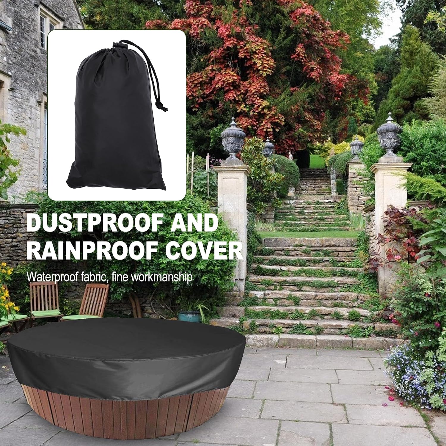 DOITOOL Round Hot Tub Cover Pool Dust Cover Water- Resistant Solar Spa Hot Tub Thermal Solar Blanket, Outdoor Living s- Black