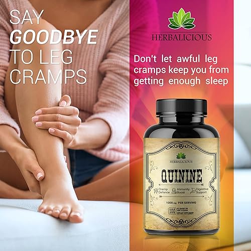 Miniatura 2 de HERBALICIOUS Cápsulas de quinina - Suplemento de hierbas Cinchona Officinalis para alivio de calambres en las piernas, defensa de calambres y salud