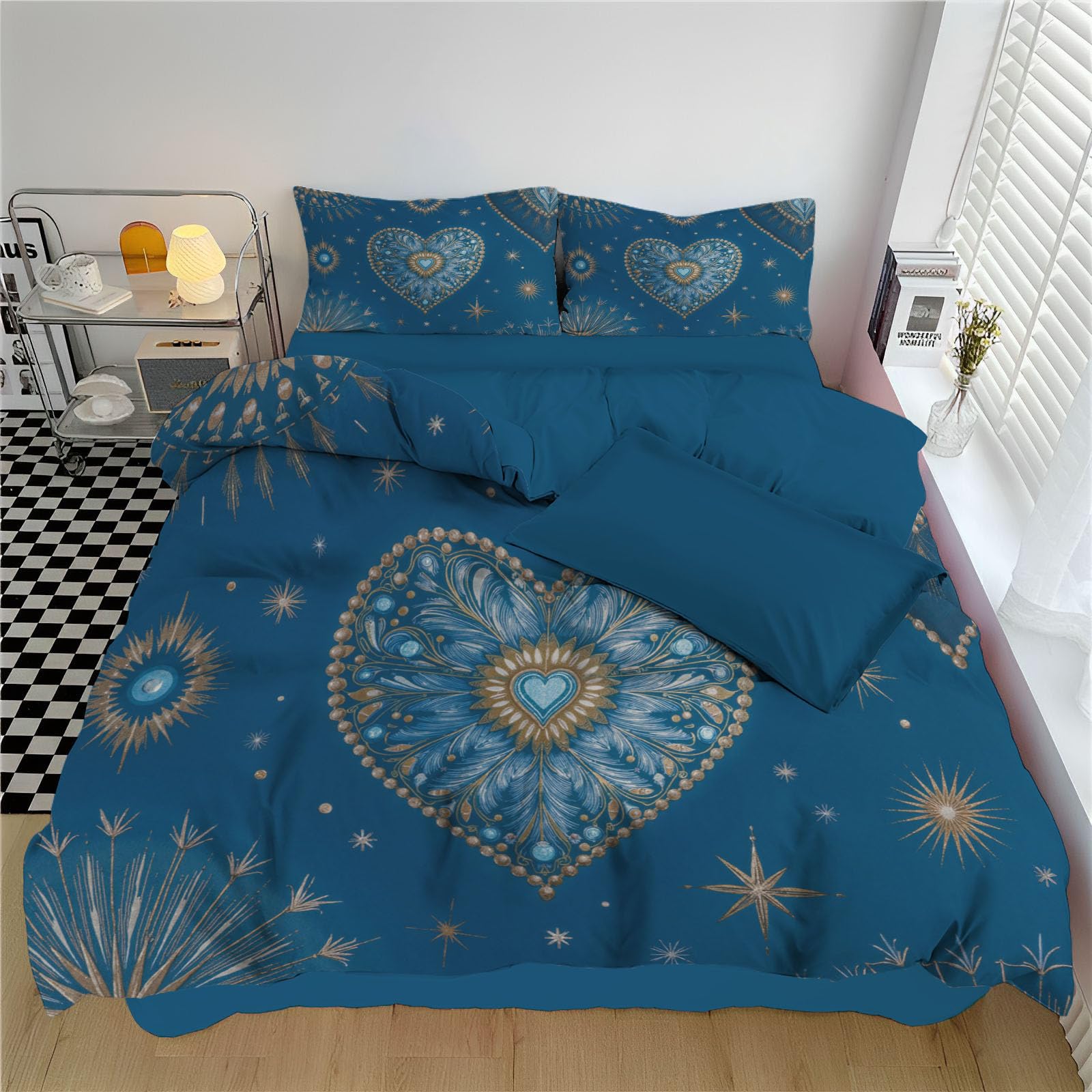 Housse de couette 220x240 cm étoiles et cœurs pour des nuits douces à deux