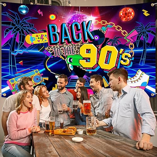 Miniatura 4 de Cartel de fondo de Back to The 90's Colorido Retro Hip Hop Cumpleaños Tema Decoración Suministros Fotografía Fondo para Hombres Mujeres