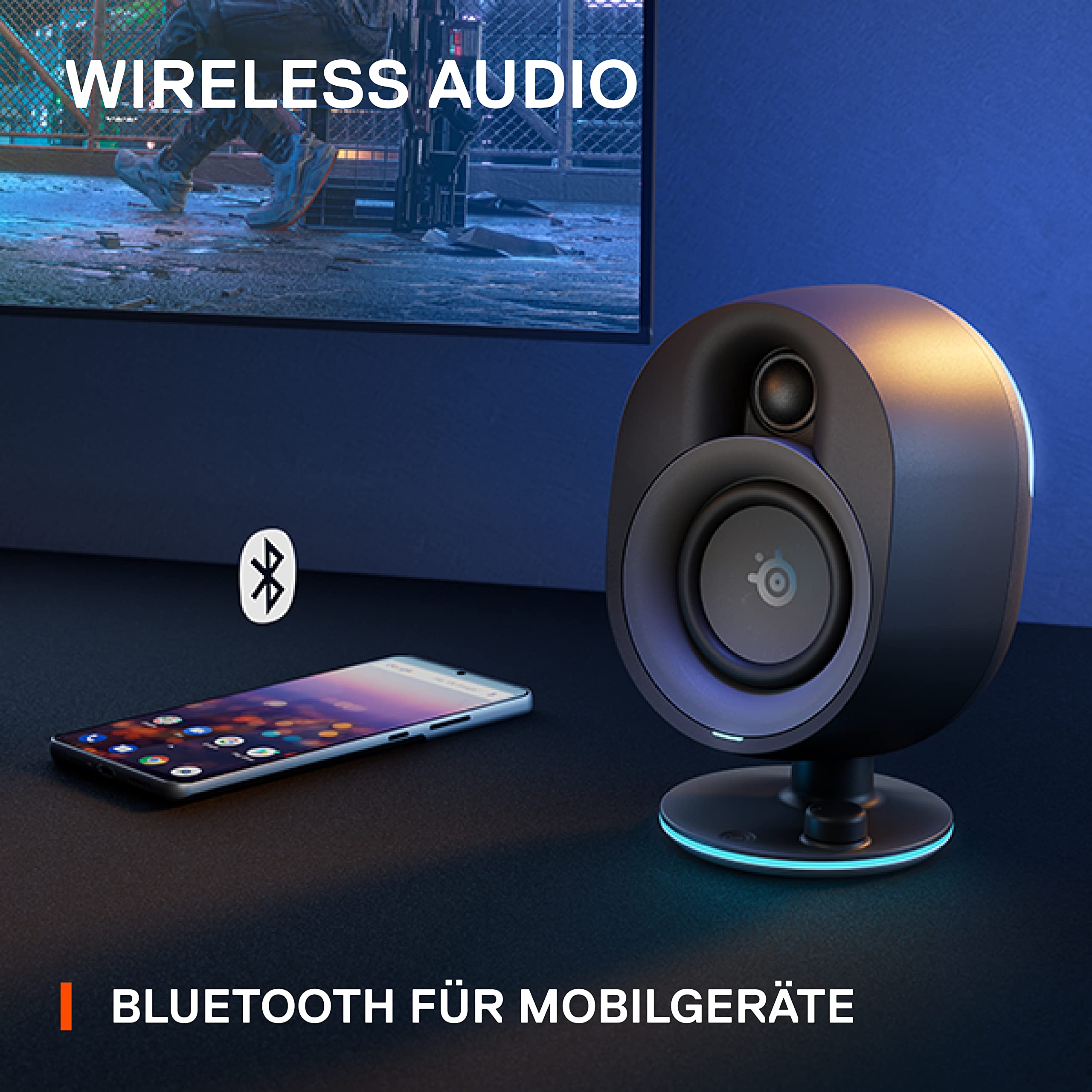 SteelSeries Arena 7 2.1 Gaming Lautsprecher 2-Wege Subwoofer RGB USB Aux optisch Bluetooth PC PlayStation Mac Black
