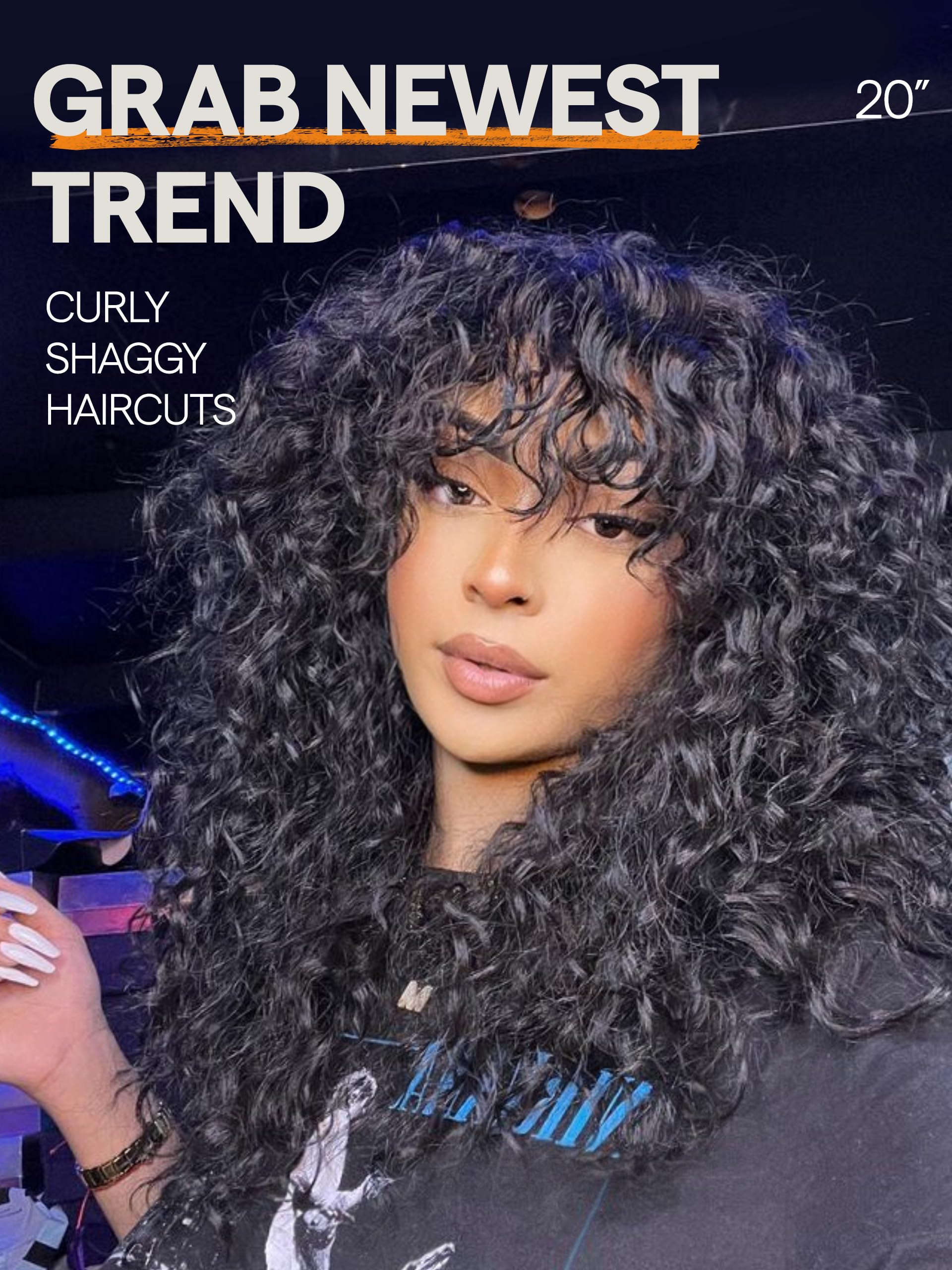 Human hair blenb black curly wavy wig with bang Amazon.com : Nuxovin Long Black Wigs Human Hair with Bangs  main image 4