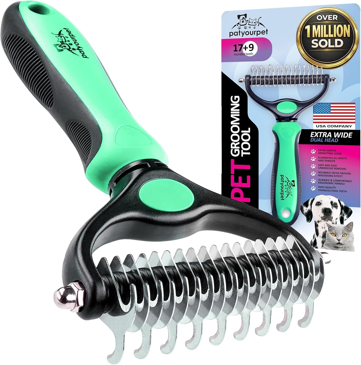 Pat Your Pet Cepillo para perros para deshedding – Cepillos para gatos para gatos de interior, cepillo para gatos de doble cara, herramienta para deshedding y aseo para perros de pelo largo y corto, respetuoso con la piel