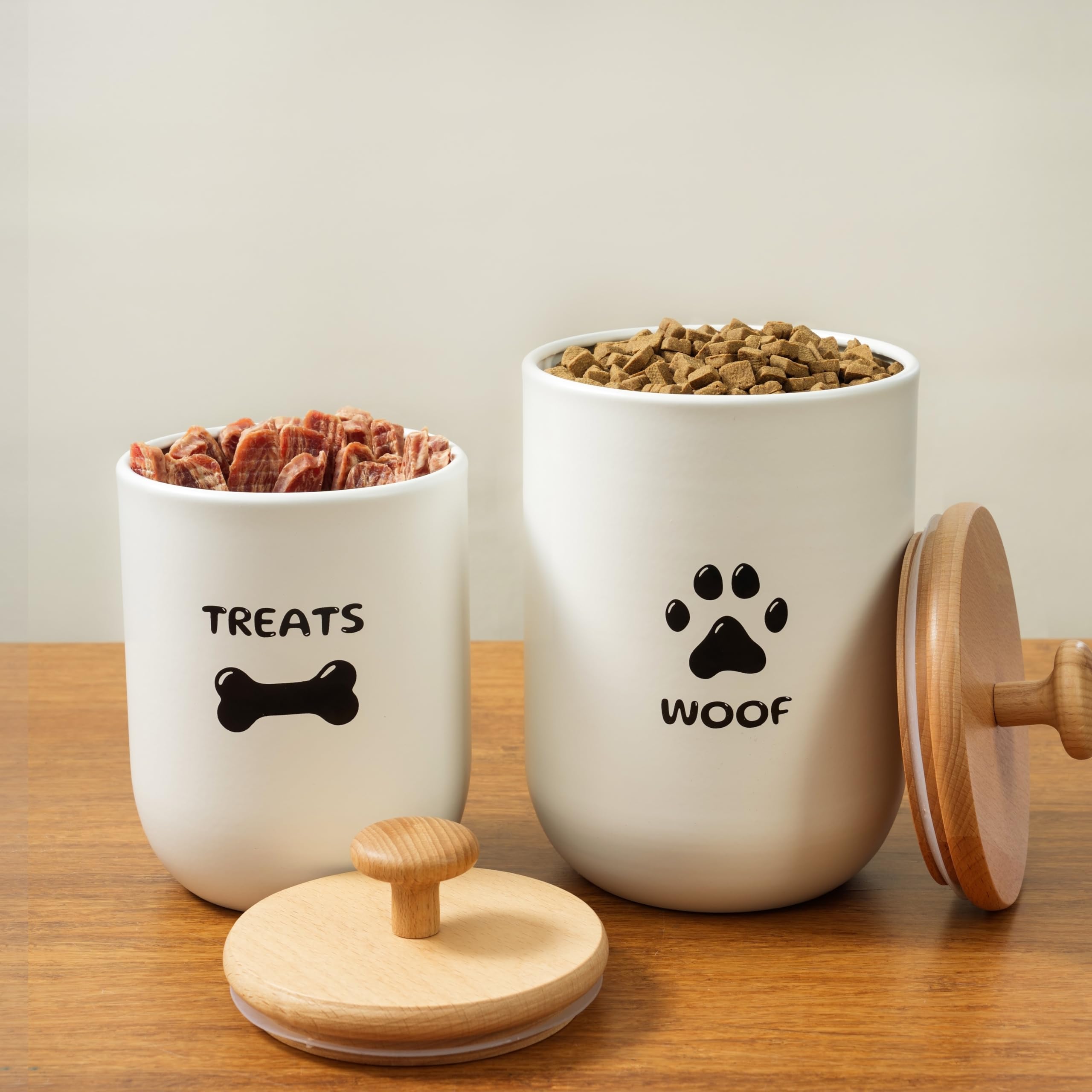 Lot de 2 contenants à friandises pour chien, pot à friandises pour chien avec couvercle hermétique, petit contenant de nourriture pour chien, pot à biscuits pour chien pour comptoir de cuisine
