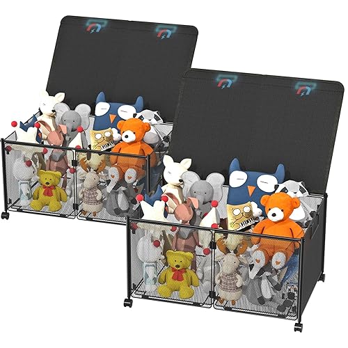 Almacenamiento de juguetes, caja de juguetes de metal con ruedas, baúl grande de juguetes de 72 litros con tapa para juguetes, ropa, zapatos,