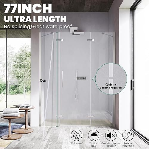 Miniatura 5 de Paquete de 3 sellos laterales y inferiores de puerta de ducha sin marco, tira de sellado de ducha de PVC transparente de 77 pulgadas de largo para