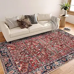 ESSMOKO Tapetes tapete turquesa persa para casa, sala de estar, quarto, mesinha de cabeceira, lavável à máquina, vários tamanhos, estilo retro vermelho e azul, 120 x 180 cm