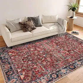 Tapetes tapete turquesa persa para casa, sala de estar, quarto, mesinha de cabeceira, lavável à máquina, vários tamanhos, estilo retro vermelho e azul, 120 x 180 cm