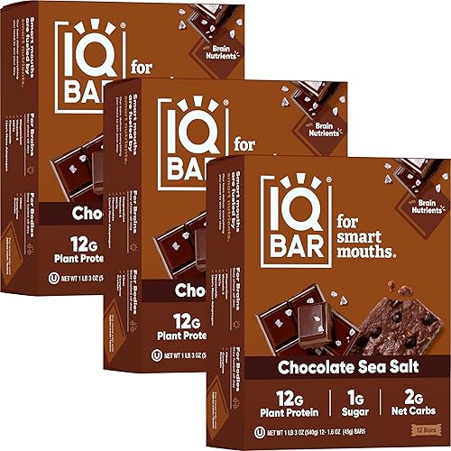 IQBAR - Barras de proteína Keto Brain and Body, barras de chocolate con sal marina Keto, barras energéticas de 36 unidades, barras de proteína bajas