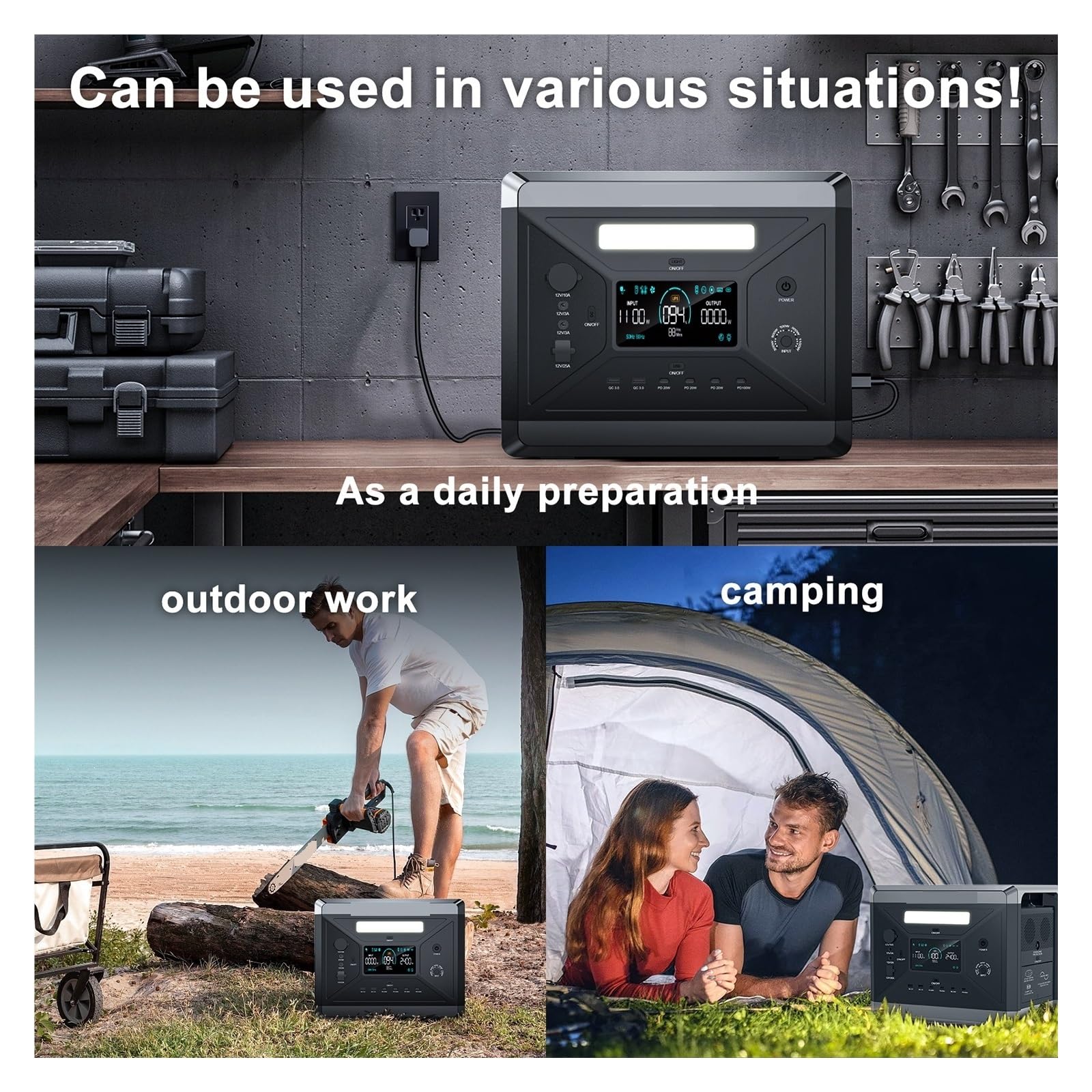 Centrale Électrique Portable 2400W (crête 4800W), Batteries LiFePo4, Prises Ca, Générateur Solaire 2160WH, Camping-car Recharge Ultra Rapide