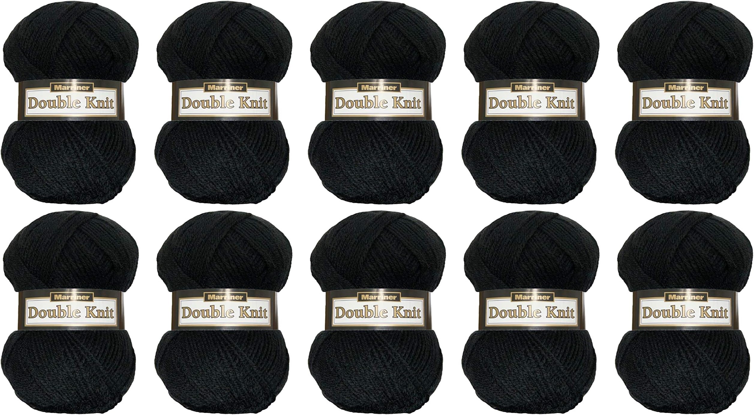 Marriner Double Knit Yarn with 100% Acrylic 8 Ply for Knitting and Crochet - Vegan Friendly and Hypoallergenic (Black, 10 Pack of 100g Single Balls)