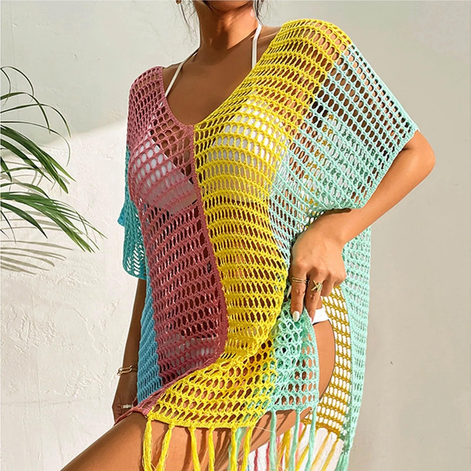 Vestido Playero Tipo túnica for Mujer, Ropa de Playa, Verano Tejida