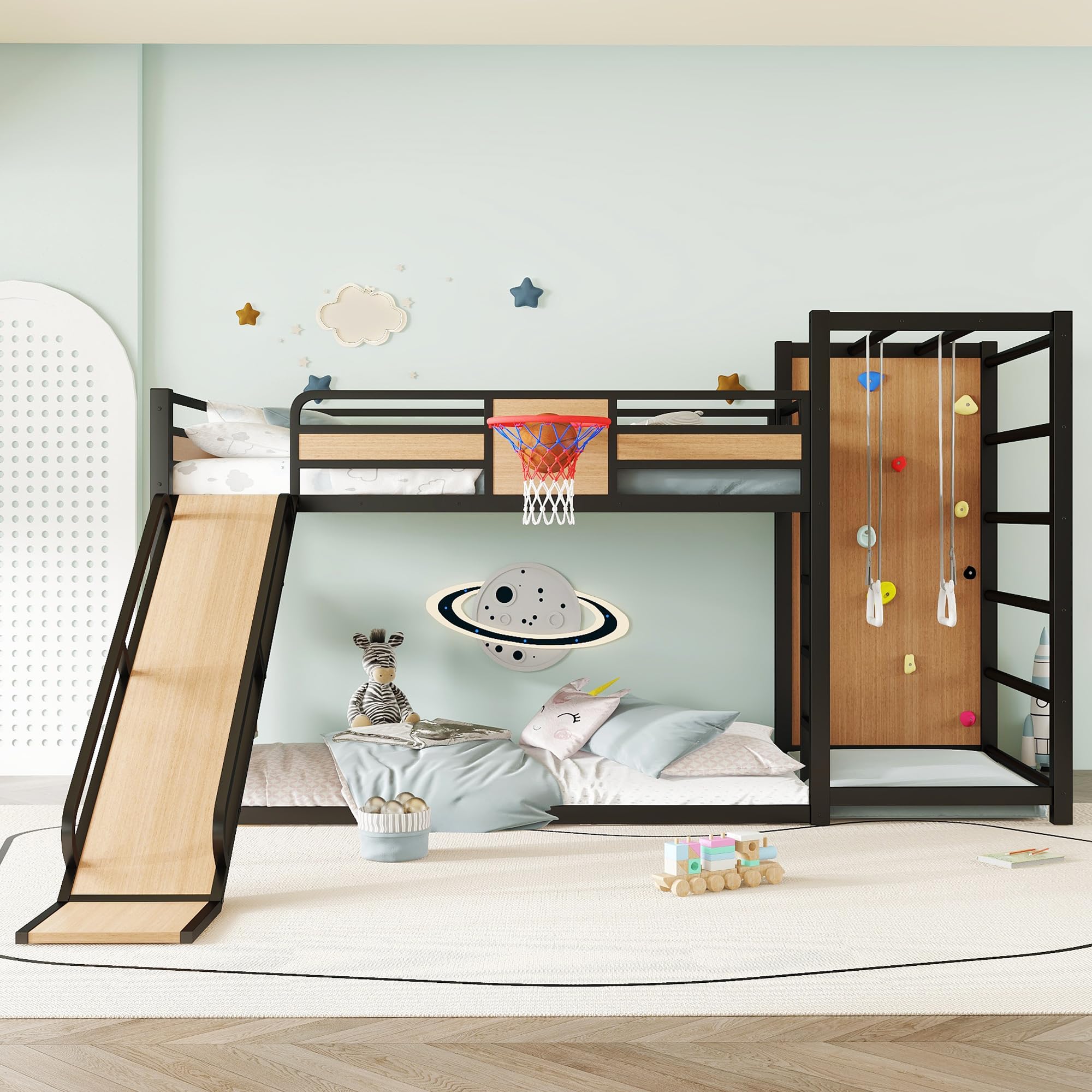 View 1 of ****MISSING BOX 2/2 , PARTIAL SET ****** Bellemave Twin XL Metal Loft Bed with Slide & Basketball Hoop - Yellow