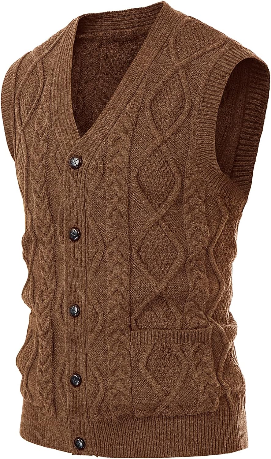 PJ PAUL JONES Men's Sweater Vest V-Neck Sleeveless Cable Knitted Cardigan Vest - Image 3