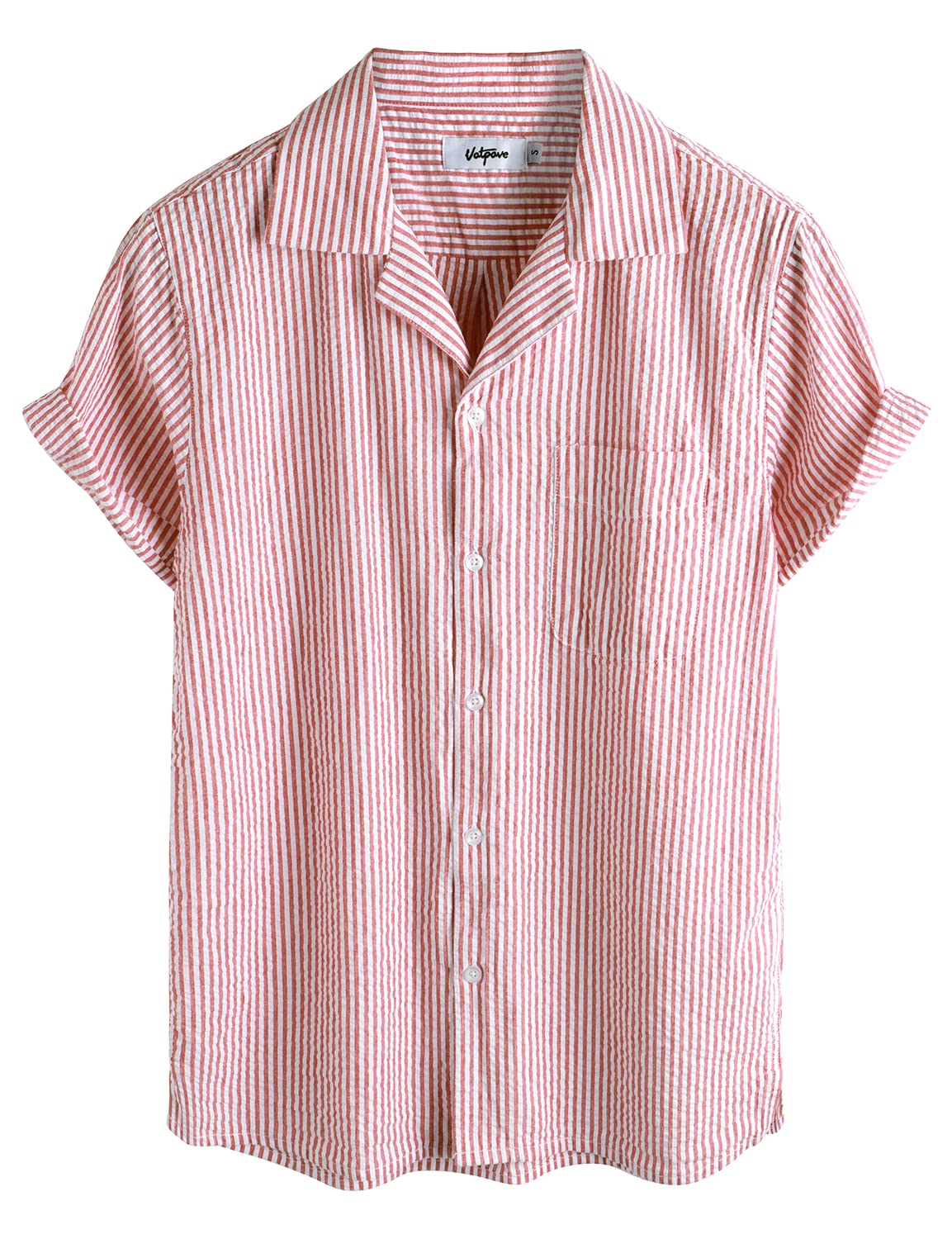 VATPAVE Mens Striped Summer Shirt Casual Button Down Short Sleeve Beach Shirts Cotton Shirts for Men