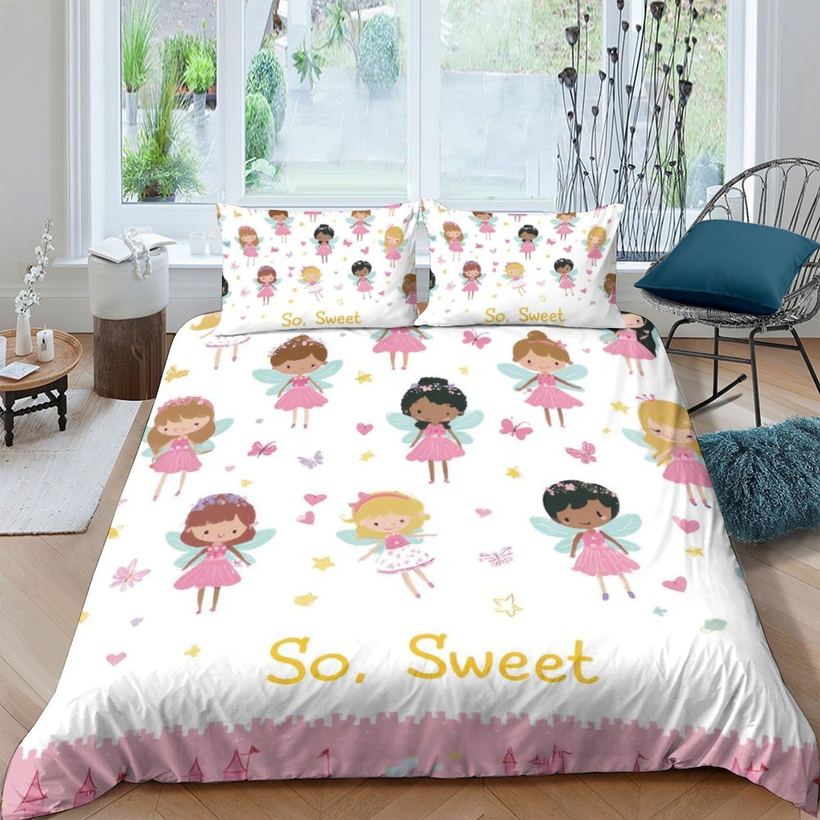 Ctjqhvkz Girls Style-7 3D Printed Fairy Princess Fitted Sheet Microfiber Soft Pink Cartoon Bed Cover For Bedroom Dorm Mattress Decor Single（135X200cm）