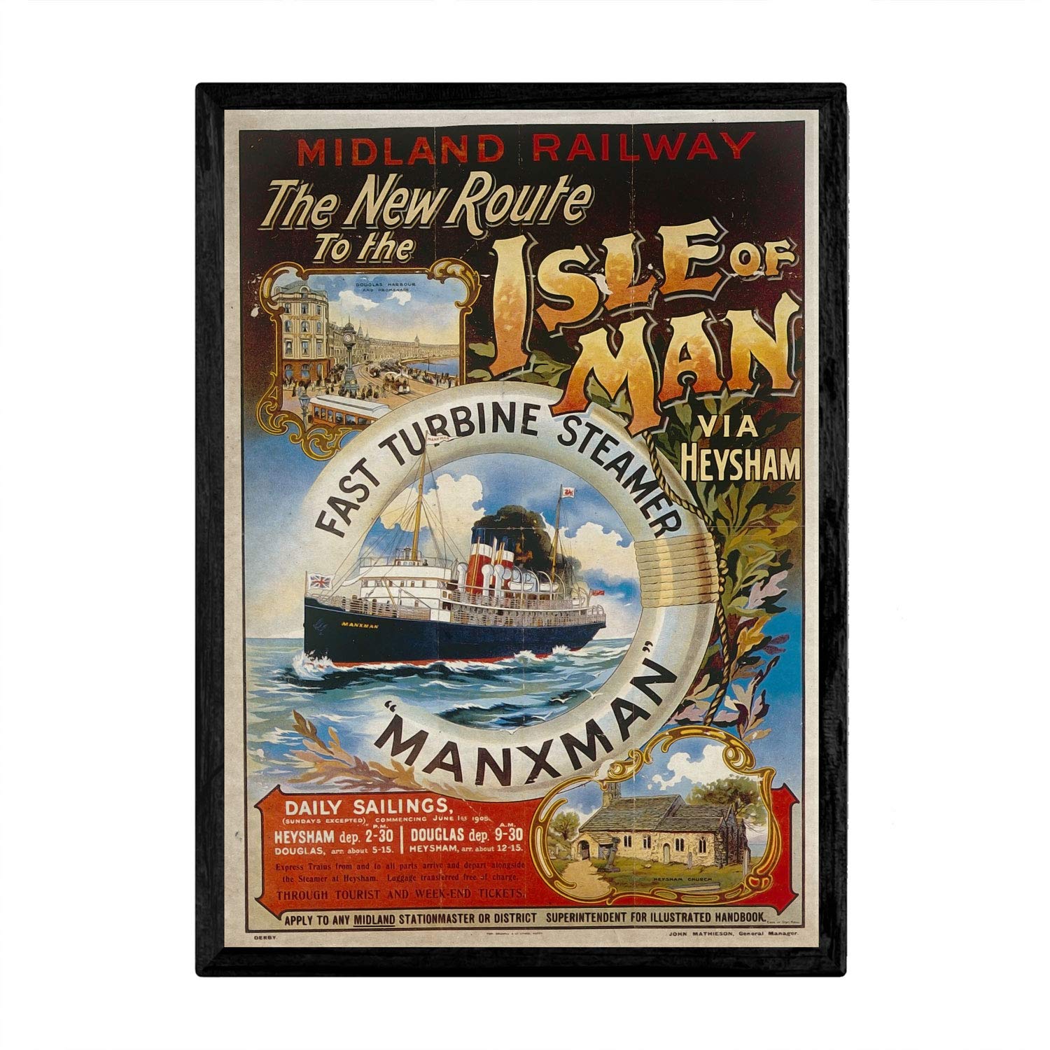 Nacnic Vintage Poster Isle of Man. Decorate interior decorating with old vintage images and advertisements. Paintings retro decor. A4 size frame