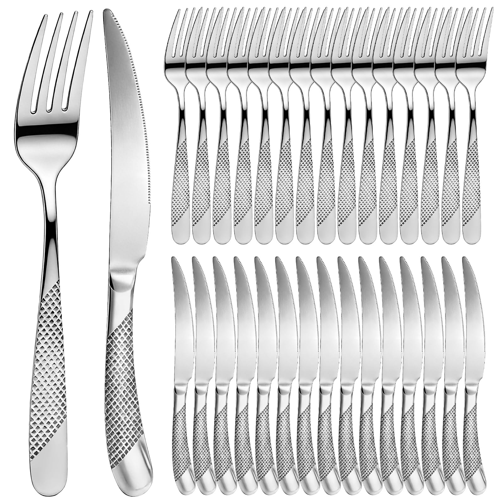 32 Pieces Knife and Fork Sets, Stainless Steel Cutlery Set for 16 People, Dinner Forks of 16 & Knives of 16, Mirror Polished Tableware Silverware Sets for Home Kitchen Restaurant, Dishwasher Safe