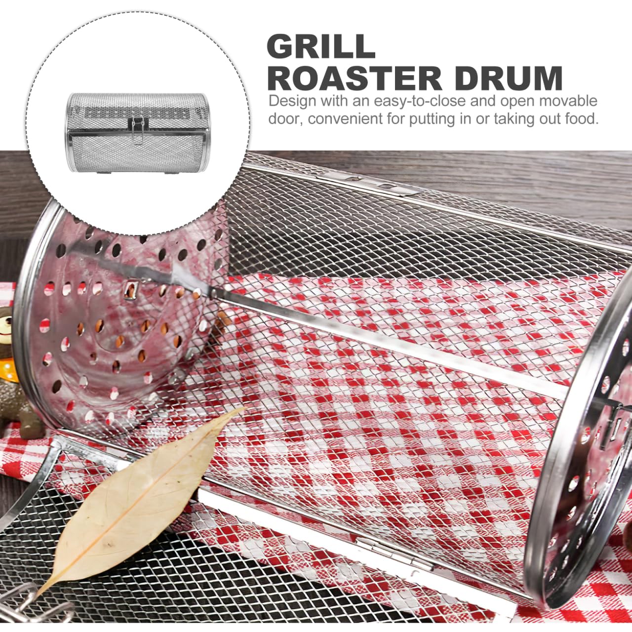 BESTOYARD Edelstahl Grillkorb Drehbar FüR Backofen Und HeißLuftfritteuse Ofenkorb Mit 360° Drehspieß FüR GemüSe NüSse Und Fleisch Robust Und Vielseitig FüR Grillgerichte Und Braten