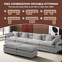 Vista 7 de Ihanherry Sofá Modular en Forma de U de 146" Moderno, Conjunto de Sillonetas en Nube con 2 Otomanos, Sofá de Chenilla de 6 Asientos con Asiento Café
