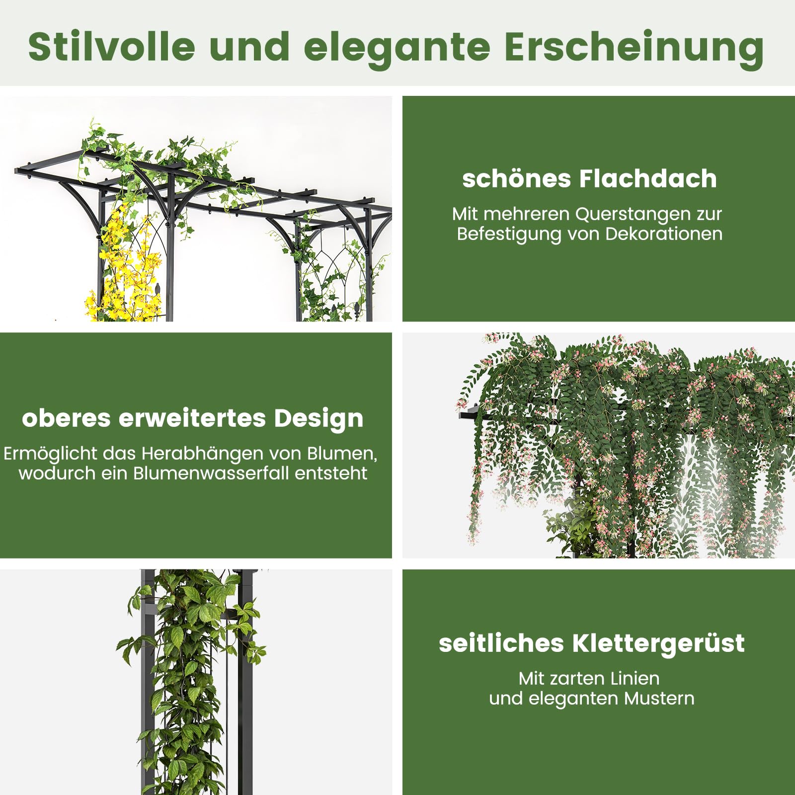 COSTWAY Rosenbogen Metall, Gartenbogen für Kletterpflanzen, Torbogen Garten, Rosengitter Rankhilfe, Rankgitter Rosenspalier, Rankbogen für Hinterhof Veranda Hochzeit Partys, 200x52x206cm, Schwarz