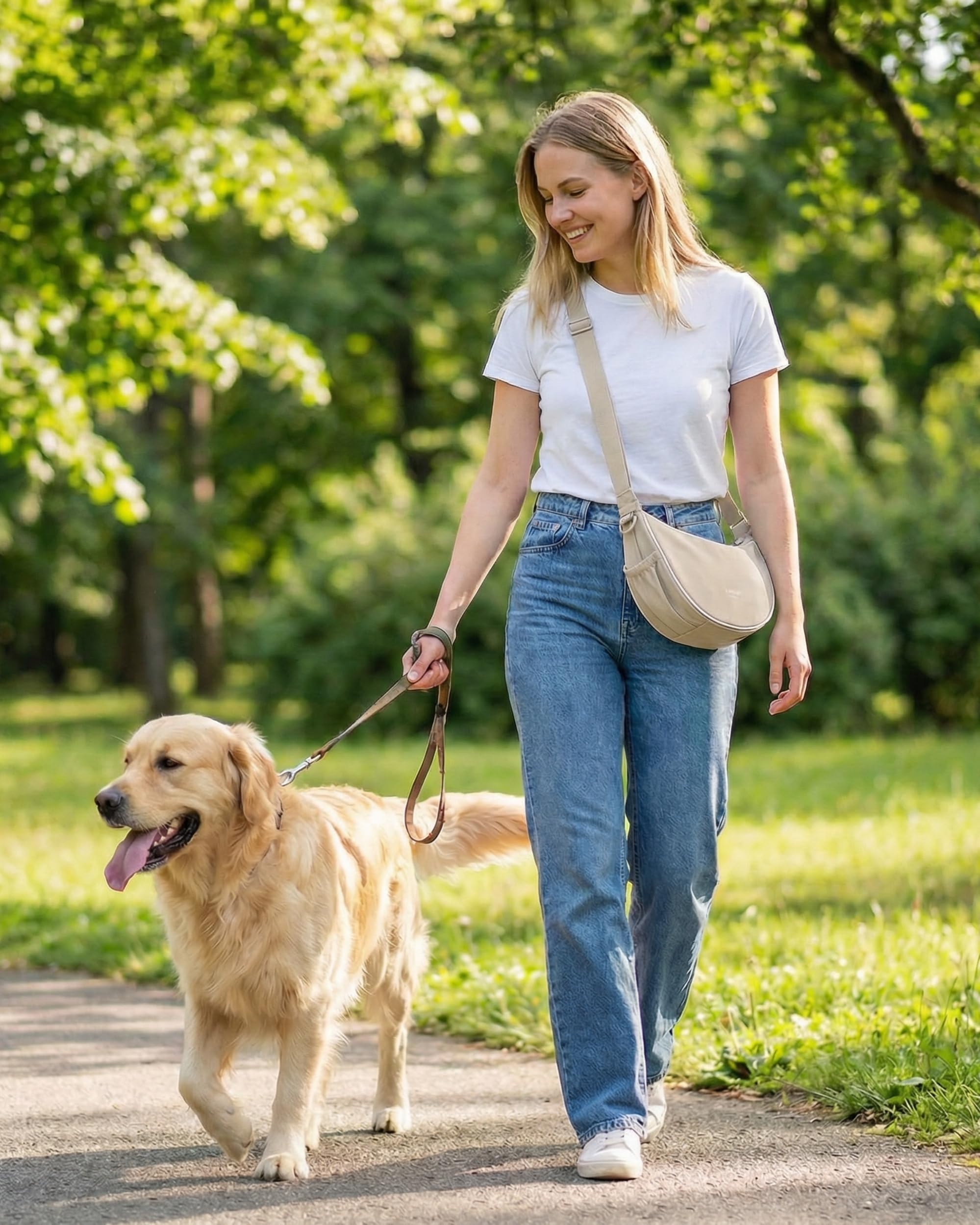 LARKSON Half Moon Bag Borsa per Cani Beige - Fiete - Sacchetti per Addestramento Cani - Tasca Porta Snack con Dispenser di Sacchetti per i Bisogni - Borsa Riflettente per Passeggiate - Idrorepellente