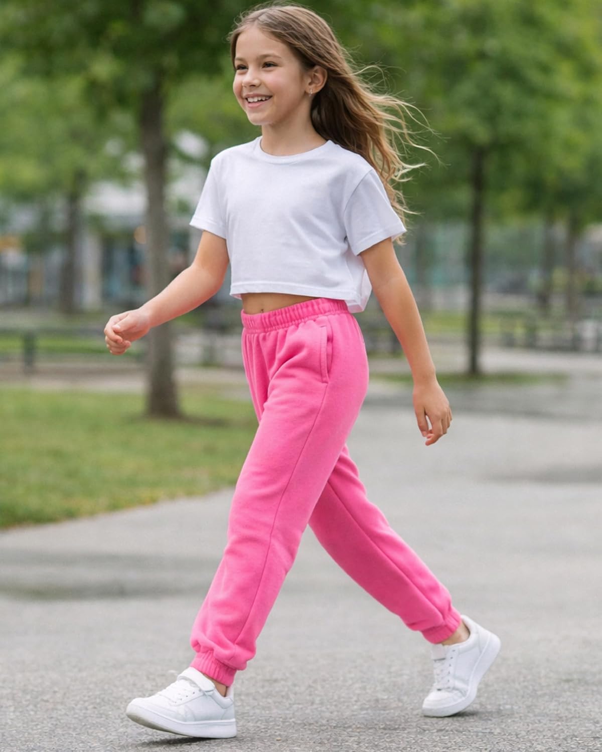 Real Love Girls Sweatpants - 4 Pack Basic Solid Active Soft Fleece Pull On Girls Joggers with Pockets (Sizes: 5-16) - Image 2