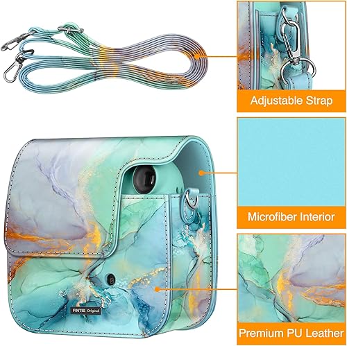Miniatura 3 de Fintie Funda protectora para cámara instantánea Fujifilm Instax Mini 7+ - Funda de piel vegana premium con correa ajustable extraíble, mármol