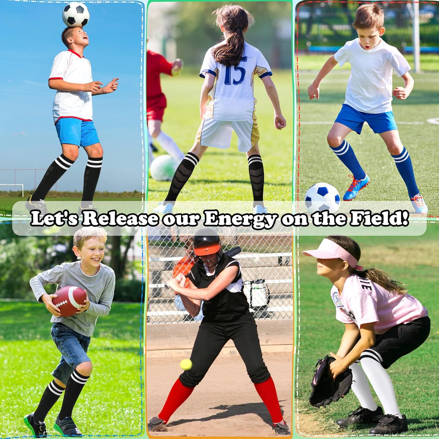 Kids Soccer Socks Youth Soccer Socks Boys Adult Kids Baseball Socks Men Women Girls Softball Socks Cusion Team Sport - Image 2