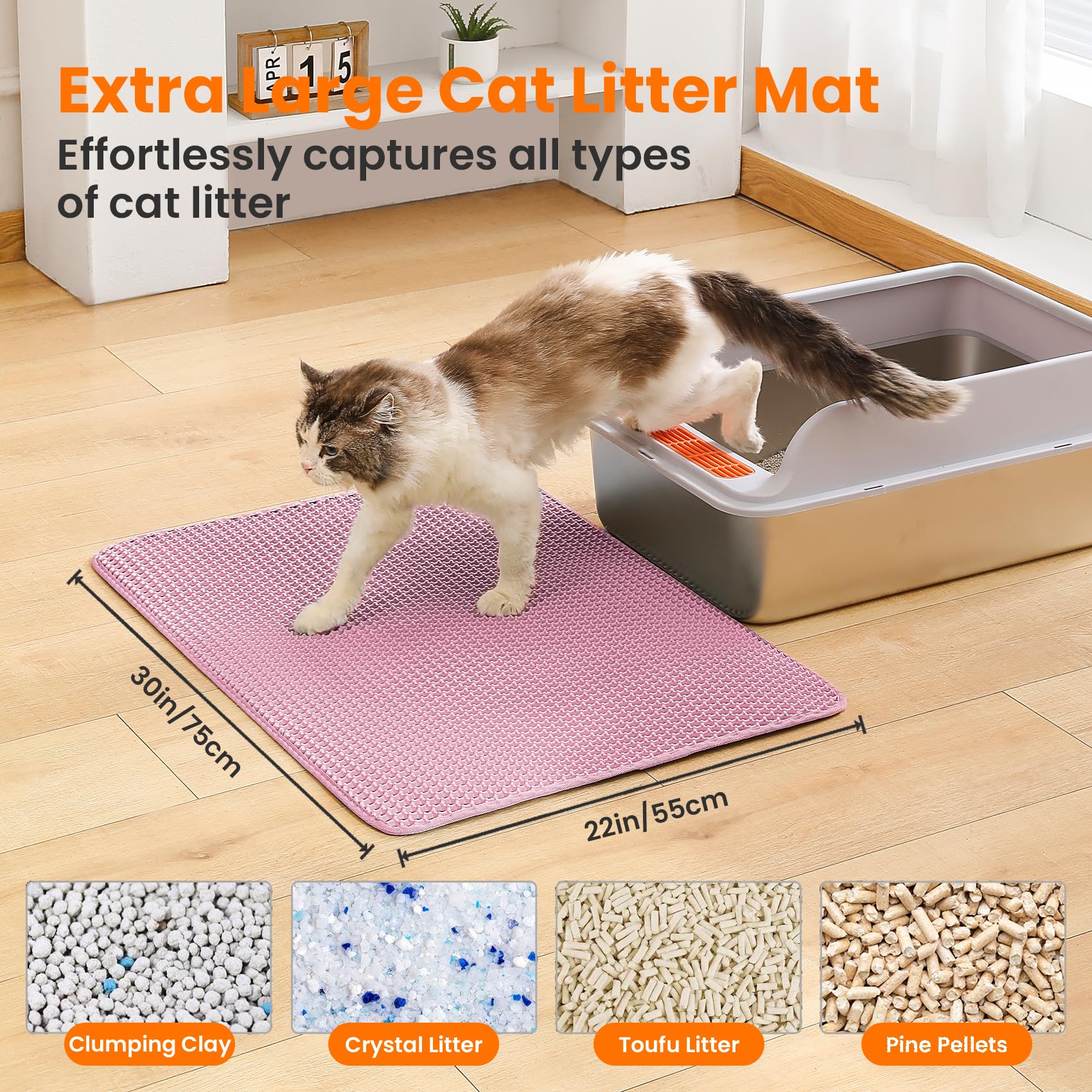 Petinstinct Extra Large Cat Litter Mat, 75x55cm Honeycomb Double Layer Cat Litter Mat Trapper - Image 2