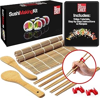 Sushi Making Kit – The Trusted Chef Traditional Sushi Kit comes with-bamboo sushi rolling mats, chopsticks and step by step instructions, videos & Sushi recipes to get you started.