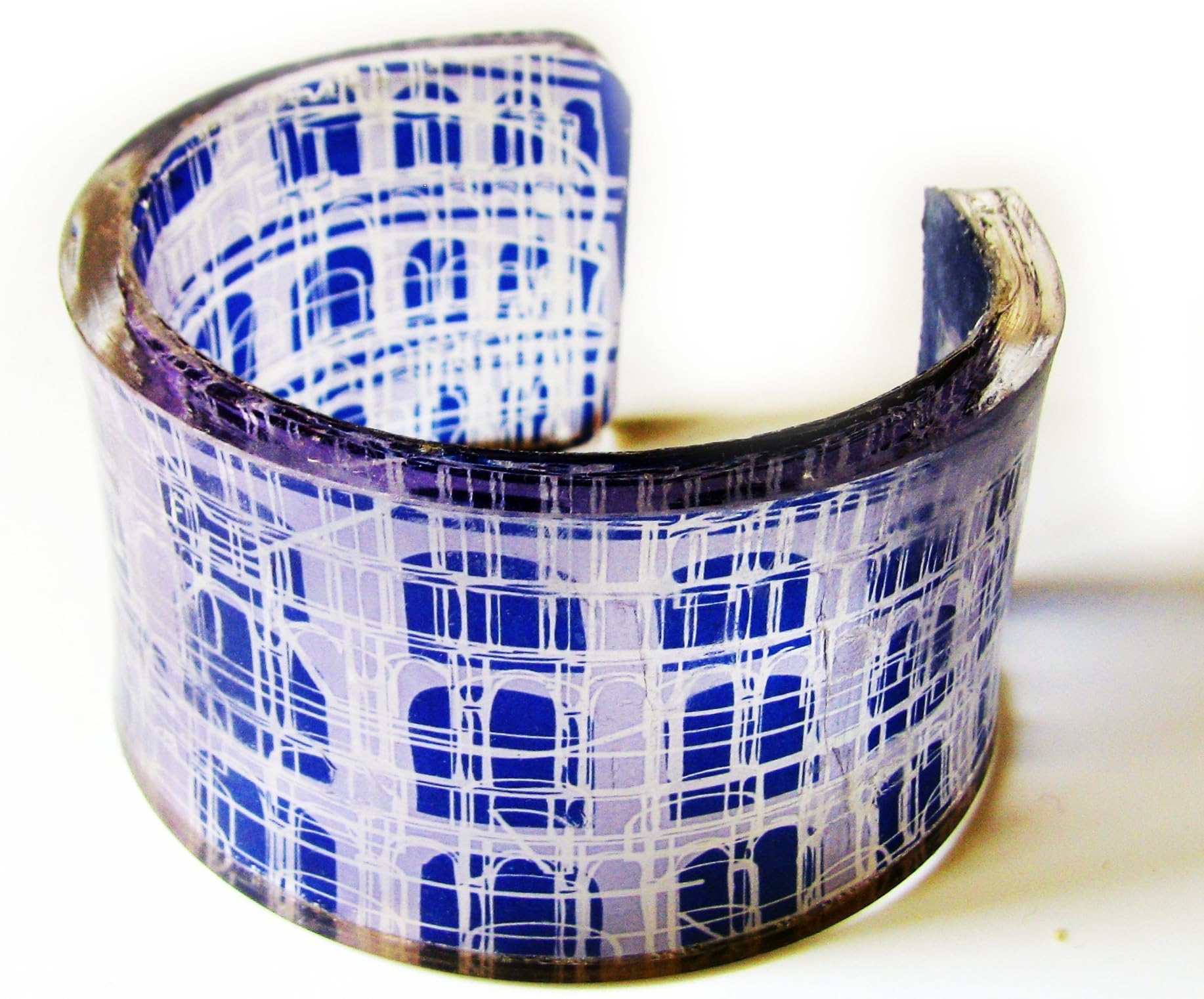 1 Transparent Clear Acrylic Resin Epoxy Plexiglass Bracelet Cuff Bangle with hand printed art blueprint image of Rome Colosseum theatre