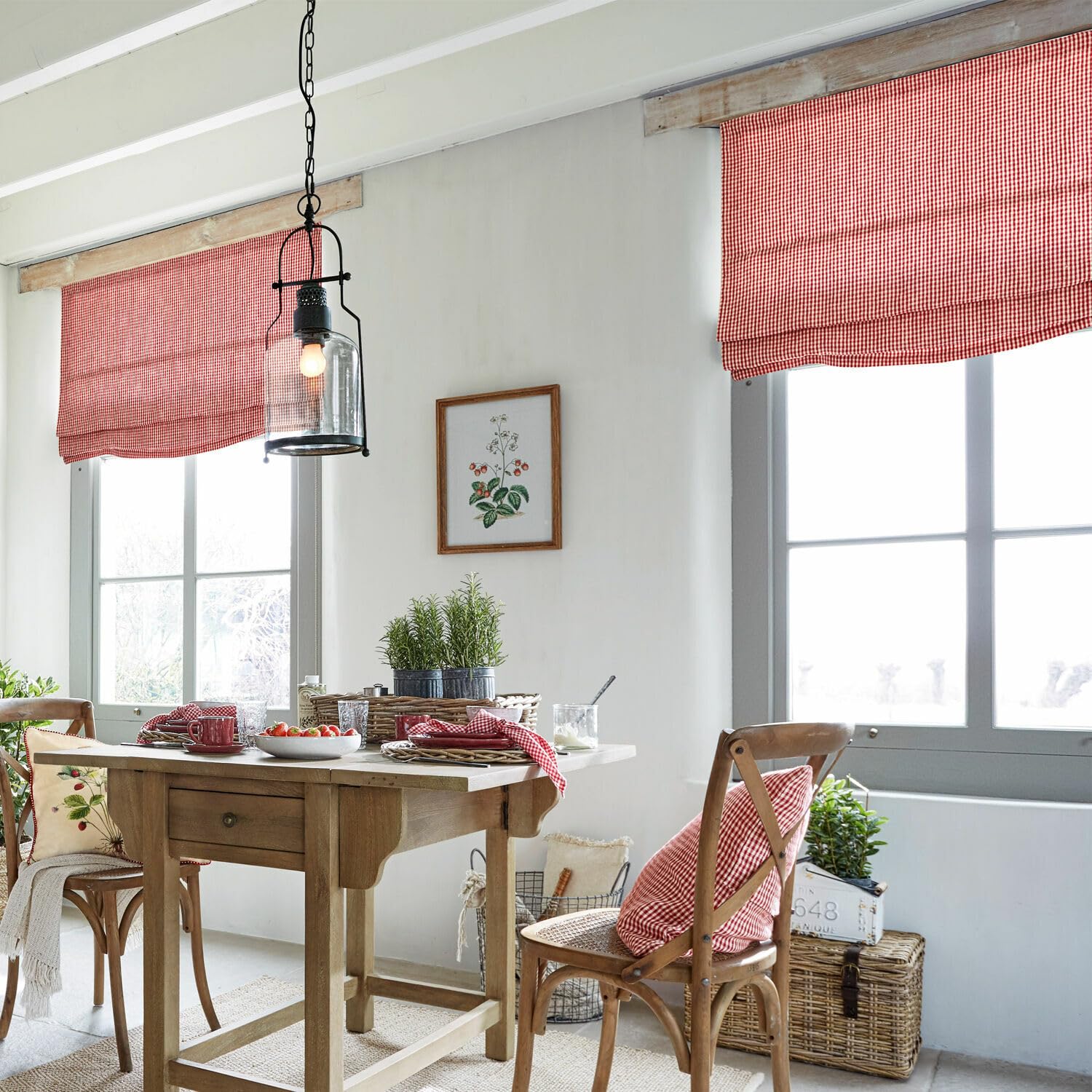 Loberon AUDE Store Bateau - Superbe Tissu en Lin Opaque - Motif à Carreaux Classique, Rouge