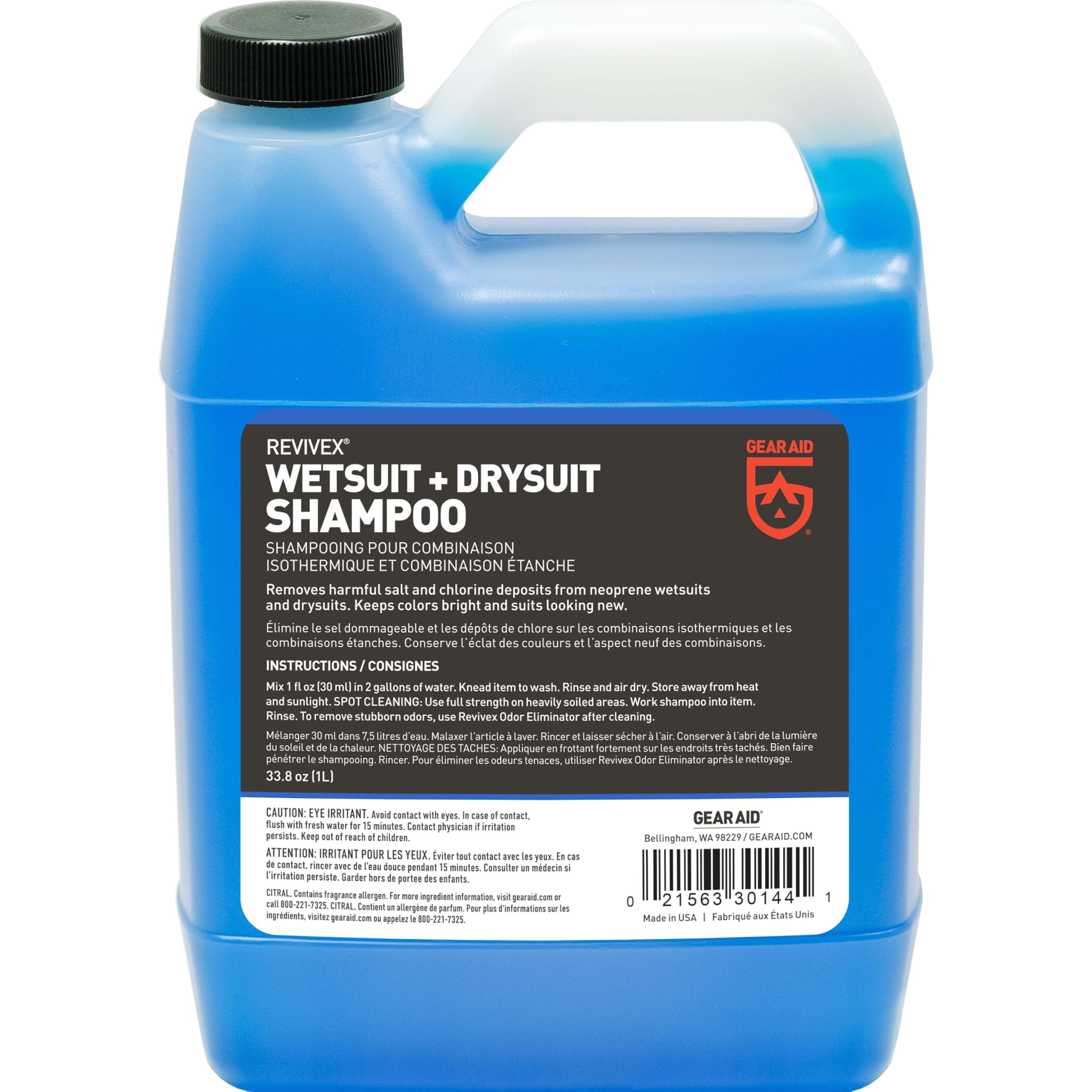 GEAR AID Wetsuit, Drysuit Cleaner and Conditioner – Wash Away Salt, Chlorine, and Residue with Concentrated Shampoo, Keeps Gear Fresh, Durable, and Ready for Use, 1 Liter (33.8 fl oz)