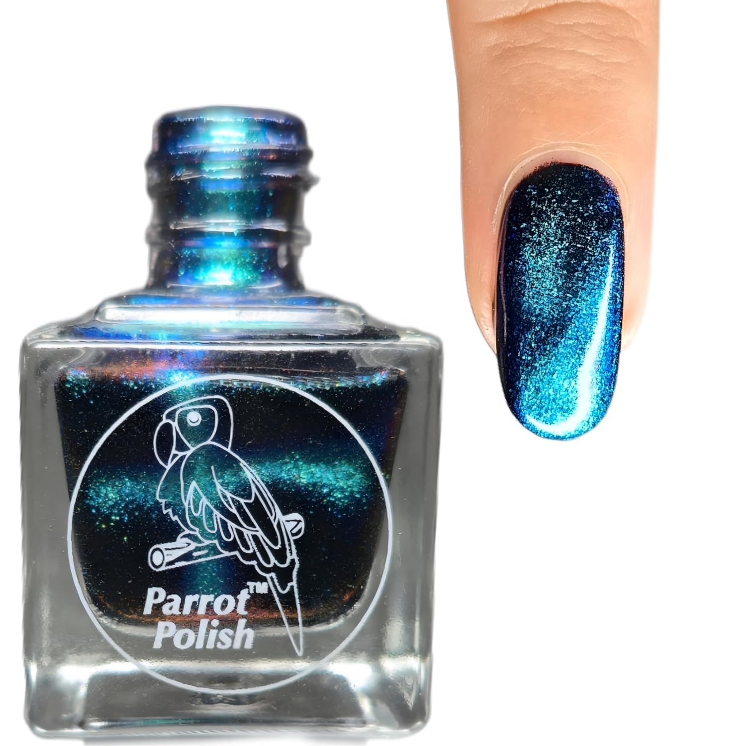 Parrot Polish Magnetic Cat Eye Nail Polish, Quick Dry Blue Green Glitter Nail Lacquer, Long Lasting Reflective Color, Tabby Cat, 0.5 Fl Oz