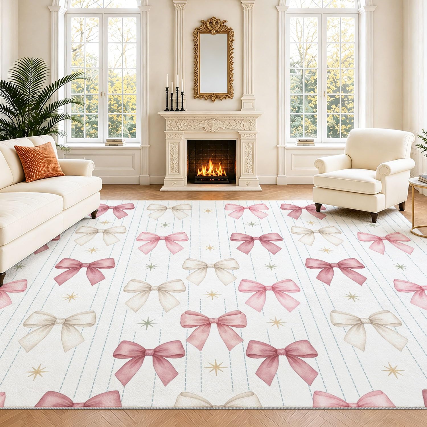 Tappeto morbido, lavabile, con fiocco, a righe, per soggiorno, camera da letto, lavabile, morbido, antiscivolo, decorativo, 80 x 150 cm