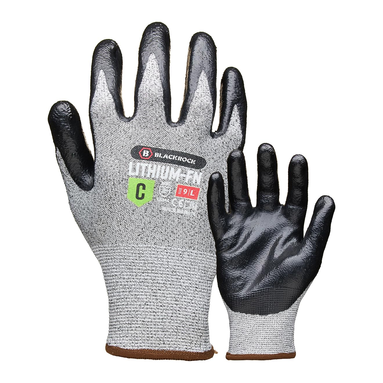 Blackrock Lithium-FN Cut Resistant Safety Work Gloves ISO Cut Level C Flat Nitrile Palm Dry Grip EN388 4X43C 13 Gauge Liner - 9/Large