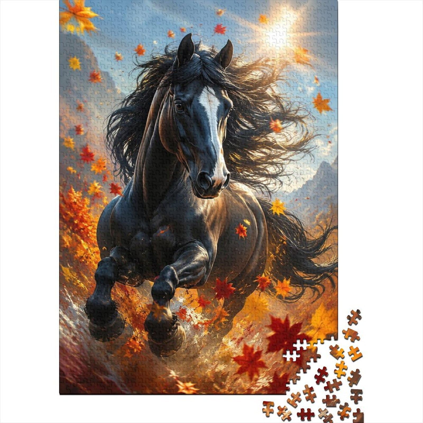 Horse Autumn Leaves 1000pcs For Adults Mini Puzzle Challenging