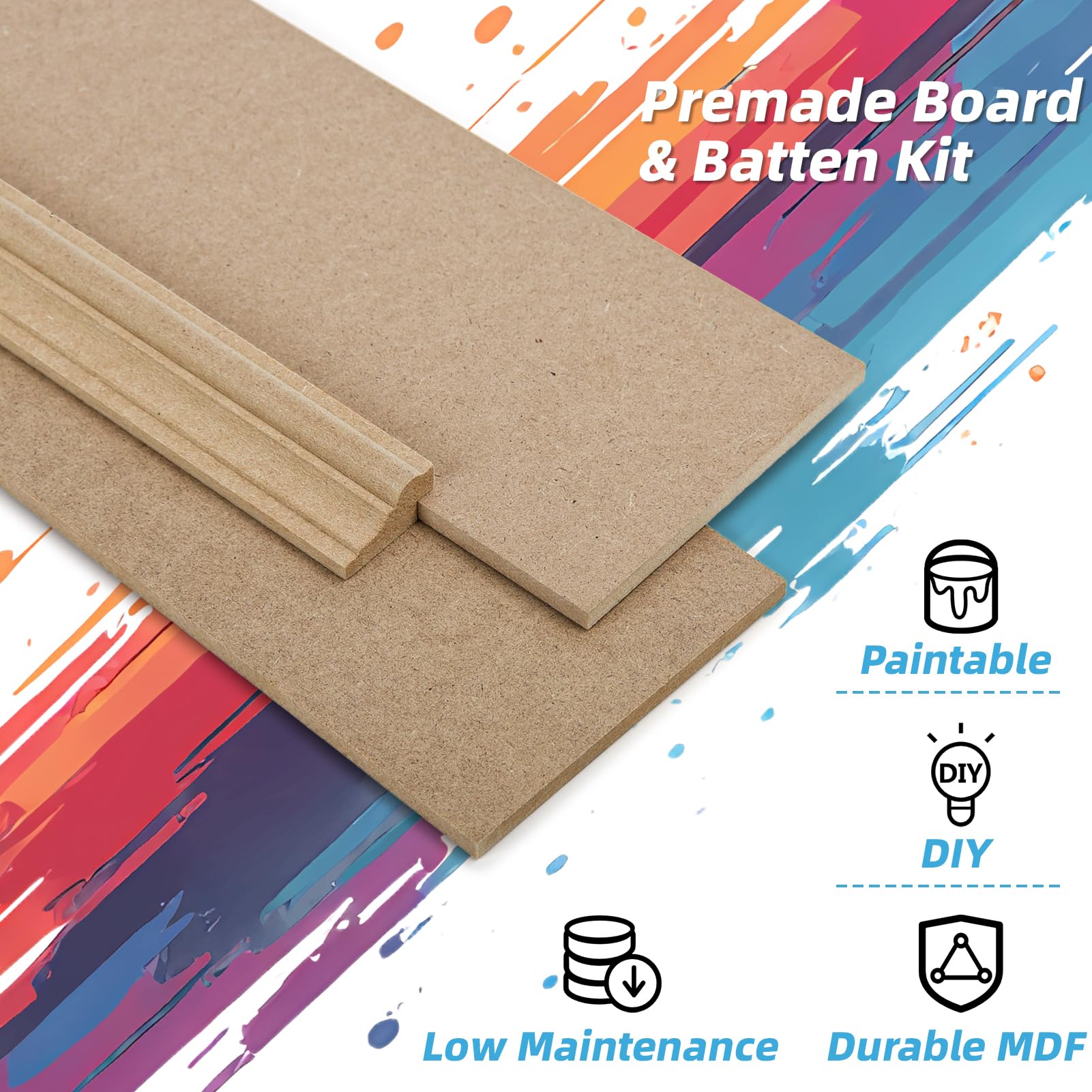 Art3d Zestaw gotowych paneli i listew ściennych (210 x 113 cm) MDF ściana akcentowa do kuchni, sypialni i salonu, możliwość pomalowania – w zestawie listwy krawędziowe i listwy montażowe